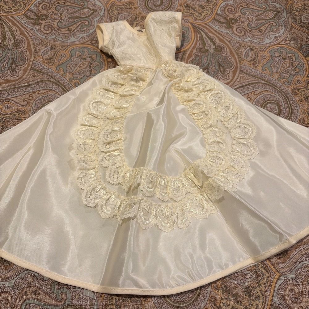 Vintage Lace Over Satin Doll Dress Short Sleeves